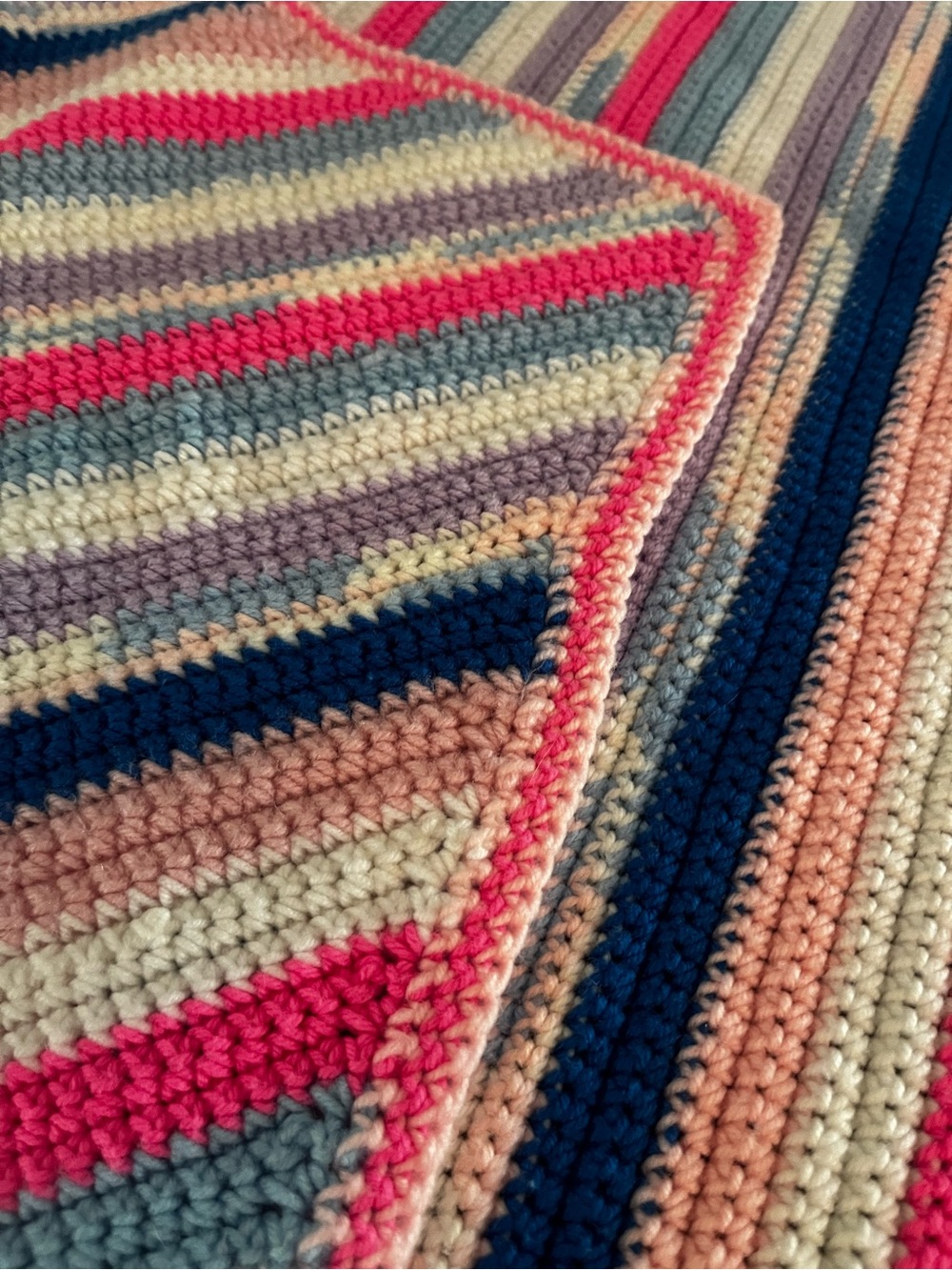 Handmade Striped Crochet Baby Blanket in Pink, Blue, Cream & Purple - Picture 6 of 8
